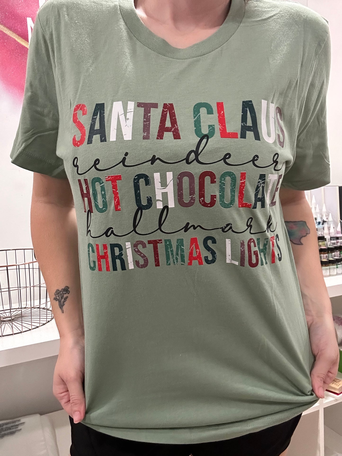 Santa Claus, Hot Chocolate, Christmas Lights T-Shirt