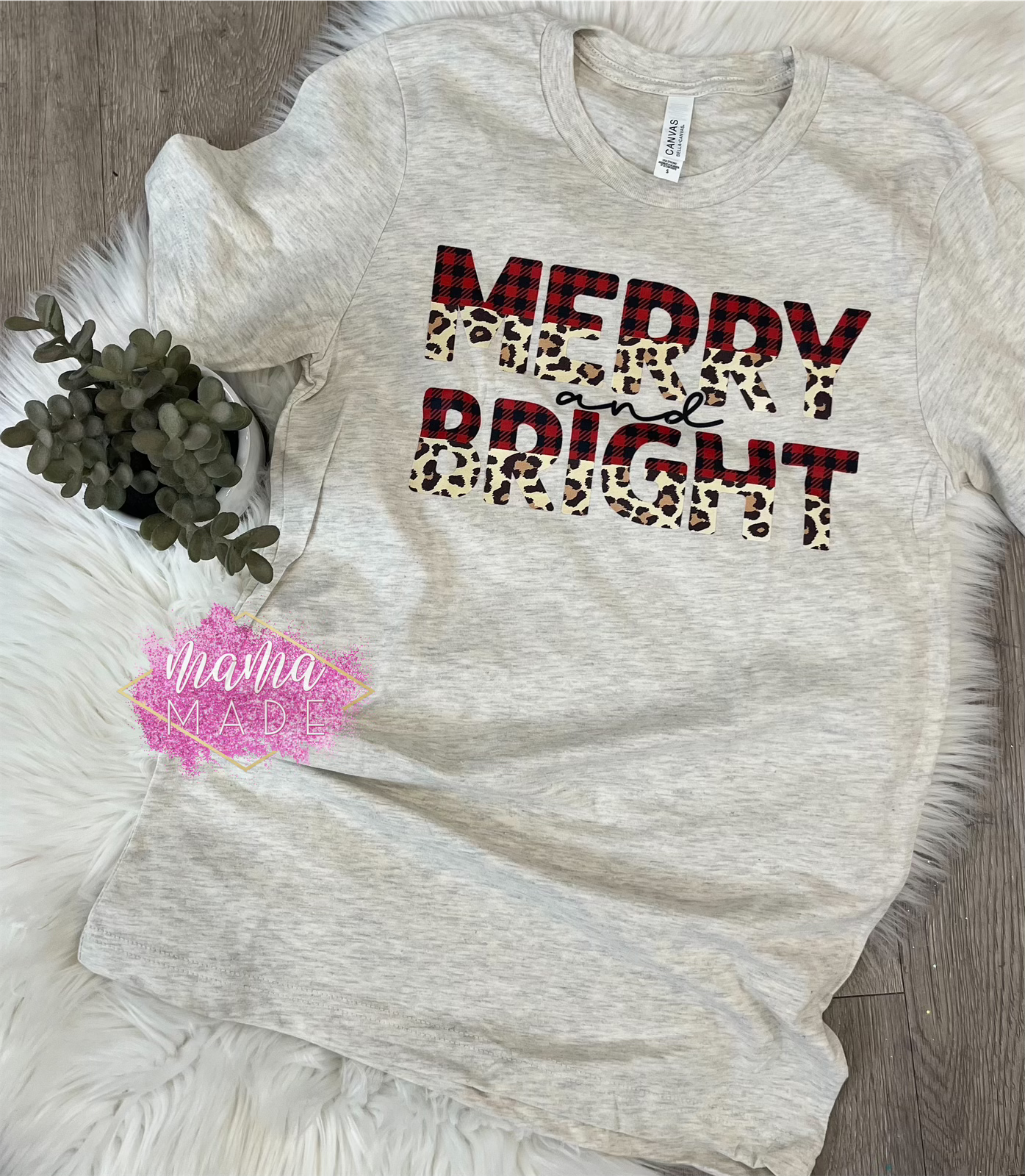 Merry and Bright Plaid/Cheetah T-Shirt