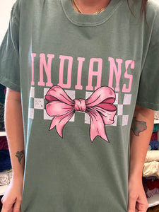 Indians Checkered Bow T-Shirt