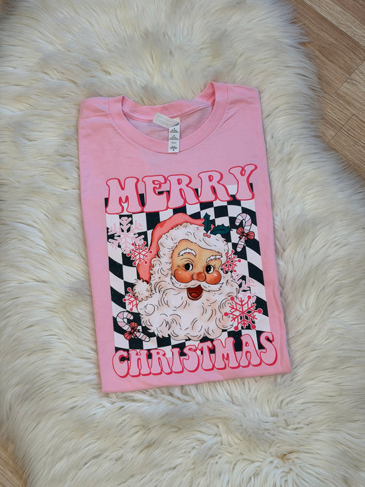 Checkered Santa Merry Christmas T-Shirt