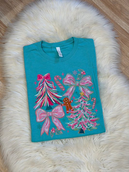 Teal/Pink Bows & Trees T-Shirt