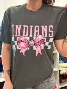 Indians Checkered Bow T-Shirt