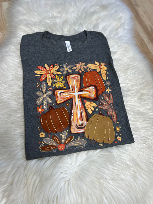 Fall Cross Pumpkin T-Shirt
