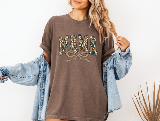 Distressed Camo Mama Bow T-Shirt