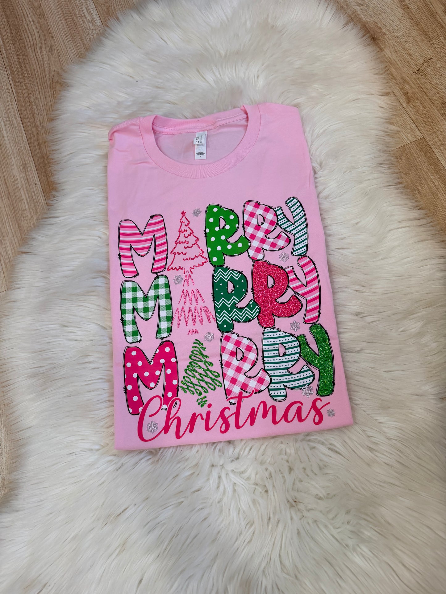 Pink & Green Merry Merry Merry Christmas T-Shirt