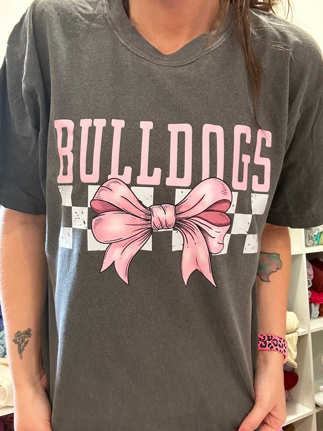 Bulldogs Checkered Bow T-Shirt