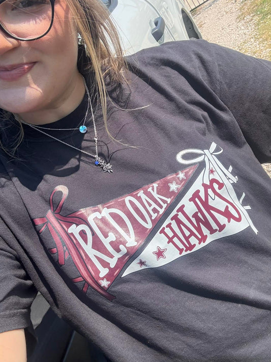 Red Oak Hawks Pennant Flag T-Shirt