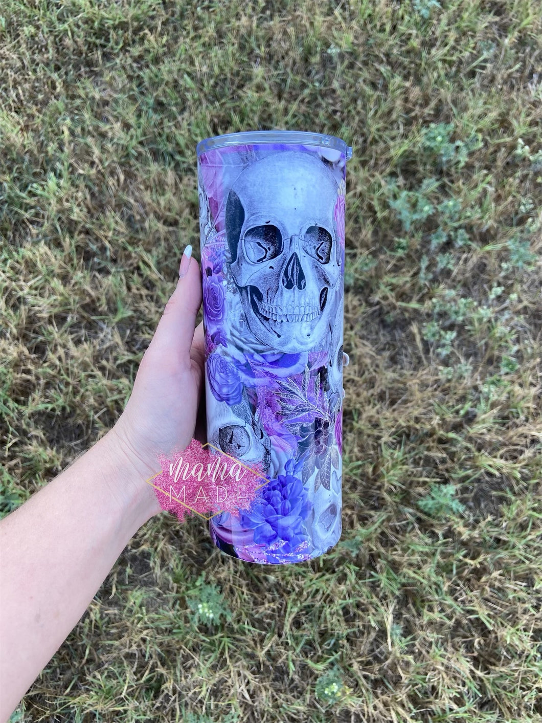 Purple Flower Skull Sublimation Tumbler