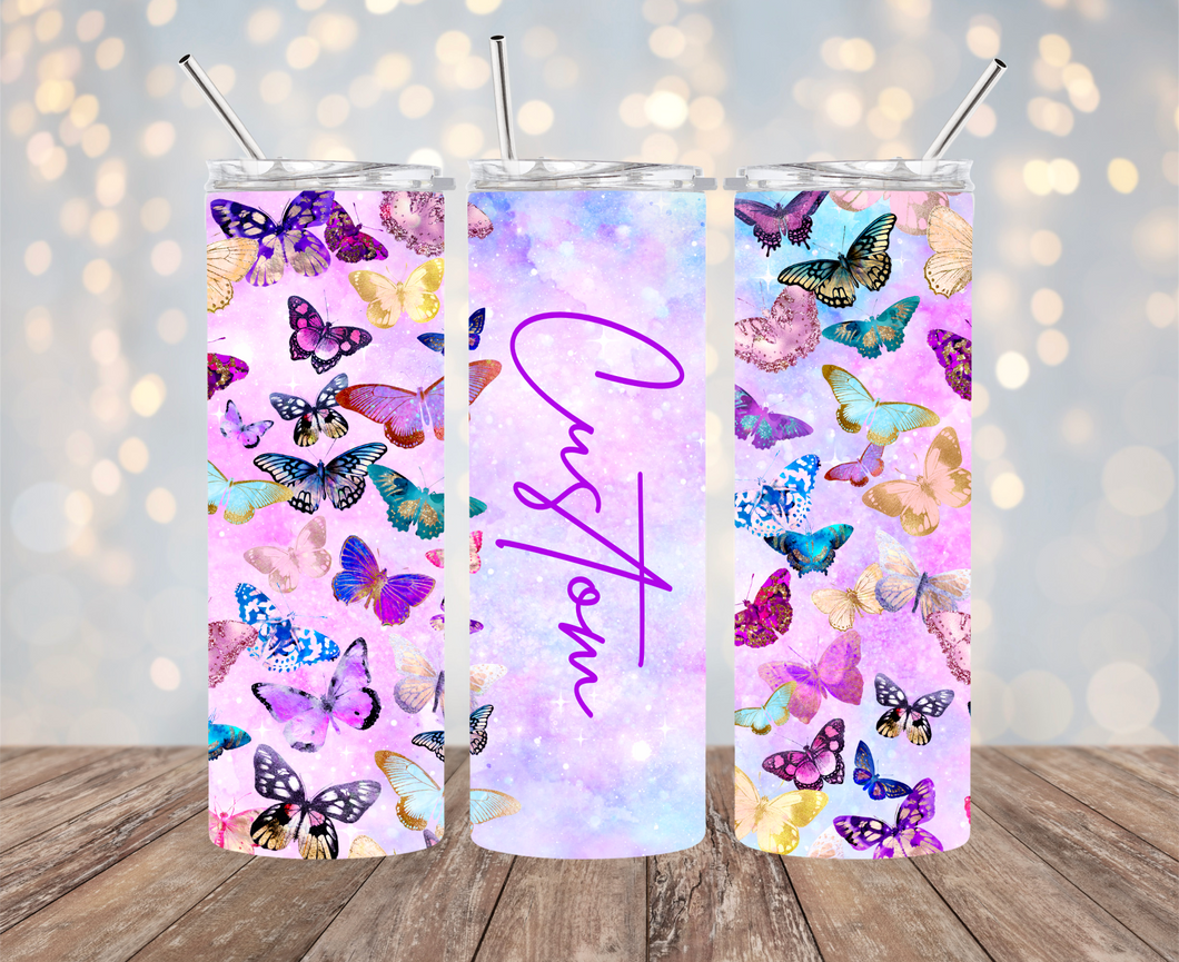 Purple Butterfly Sublimation Tumbler