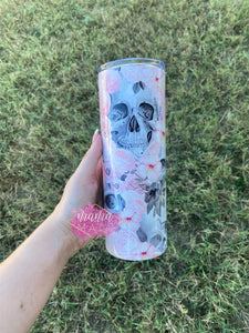 Pink Flower Skull Sublimation Tumbler