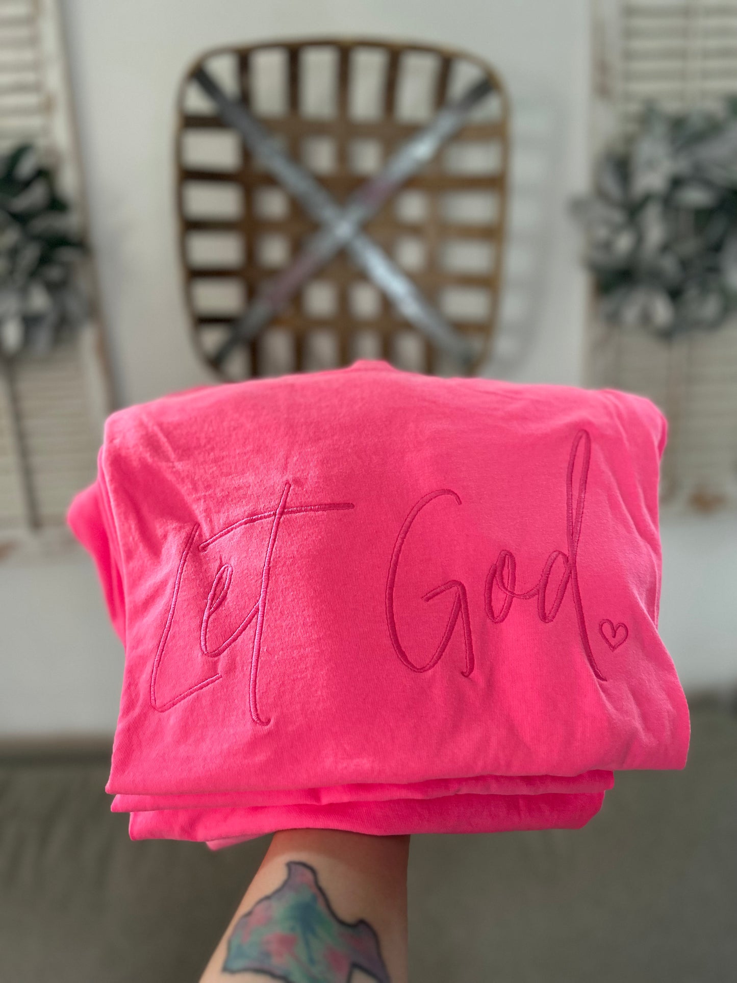 Neon Pink Embroidered Let God