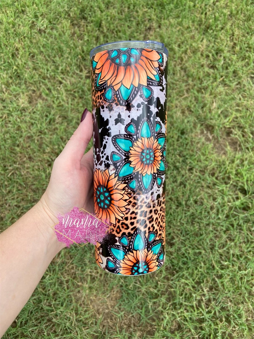 Cheetah Teal Sunflower Sublimation Tumbler